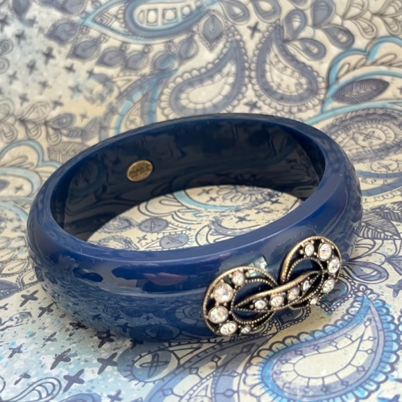 LULU FROST for J. CREW Bangle Bracelet Dark Blue Resin Rhinestones - Picture 3 of 7